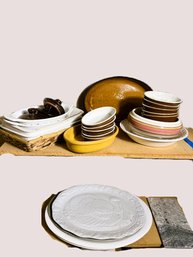 C/ 2shelves 28pcs - Porcelain, Ceramic & Stoneware Serving Dishes: VDS, Hall, Wedgwood Windsor, Payware Etc