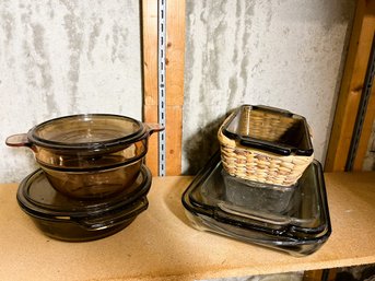 C/ 7pcs - Assorted Glass Cook Ware: Anchor, Vision, Pyrex Etc