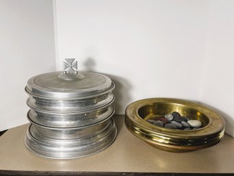 M/ Stainless/Aluminum Communion Tray Set With Glasses And Brass Offertory Plates