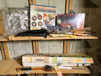 C/ 2shelves - Fun BBQ Lot: Broilmaster Gas Grill Accessories, George Foreman Grilling Machine Etc