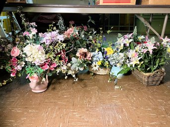 M/ 4pcs - Pretty Faux Floral Lot: 2 In Baskets, 2 In Ceramic Holders