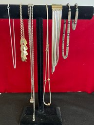 TE/ Bag 7pcs - Various Silver Tone Necklaces And 1 Bracelet