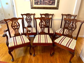 DR/ 6pcs - JO Beautiful Brocade Upholstered And Carved Wood Dining Chairs