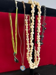 TE/ Bag 4pcs - Costume Jewelry - Assorted Necklaces: Clay, Puka Shells, Art Glass, Beads & Balls