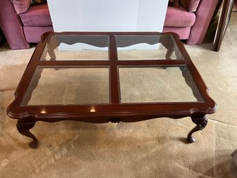 LR/ Wood And Beveled Glass Ethan Allan Coffee Table