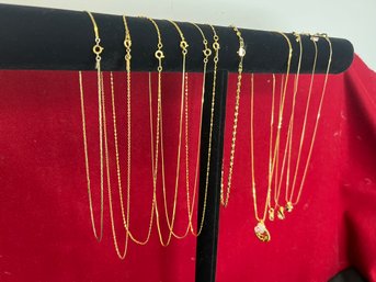 AB/ Bag 11pcs - Costume Jewelry - Gold Tone, Fine Chains And Pendants