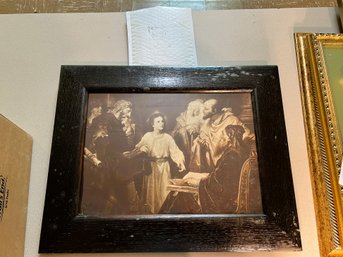 M/ Vintage Wood Framed Art - 'Jesus In Temple Teaching'