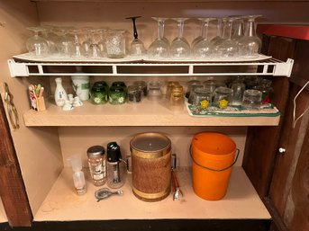CB/ 3shelves - Vintage Bar Glasses, Ice Bucket And Supplies (right Side)