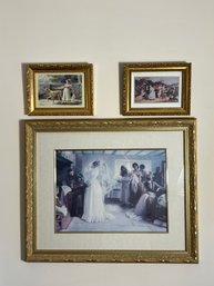 LR/ 3pcs - Prints Of Vintage Scenes (Wedding Etc) Art Work In Assorted Gold Frames