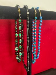 AB/ Bag 4pcs - Costume Jewelry - Bead Necklaces: Black, Jade & Black, Blue, Dark Teal