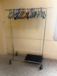 M/ Rolling Metal/Chrome Clothing Coat Rack With Hangers