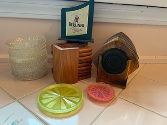 SR/ Assorted Coasters - Plastic, Wood And Cardboard