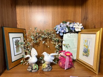 2H/ 7pcs - Birds And Flowers: Wreath, Doves, Framed Art Etc