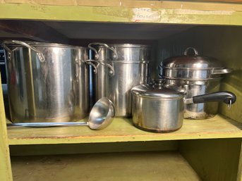 K/ 5pcs - Stainless Steel Pots, Pans And Ladle: Revere Ware, Denmark Etc