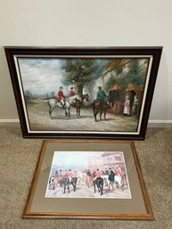 2H/ 2pcs - Large Framed Hunt Scenes Art: EB Herbert, S Bruno