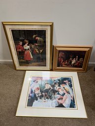 2H/ 3pcs - Framed Art People Scenes - Renoir Print And Others