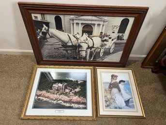 2H/ 3pcs - Framed Art - Photo Hammond Castle, Horse And Carriage Ride, 2 Girls By Seaside