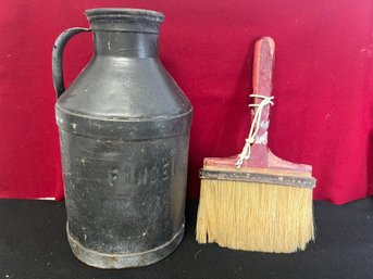 ER/ 2pcs - Vintage Household Pieces - Findeisens Farm Milk Can, Small Brush