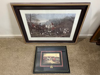 2H/ 2pcs Framed Artwork - Run To Earth 1892 Hunting Print & Recessed Dark Matted Hunt Scene