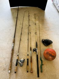 G/ 8pcs - Mixed Sports - Fishing Rods, Wilson Basketball, T-ball Glove Etc