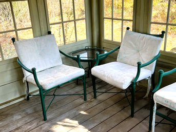 SP/ 3pcs - Brilliant Pine Green Metal Patio Set #1 - 2 Chairs And Round Table With Glass Tray Top