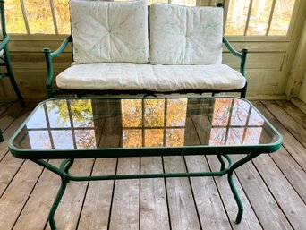 SP/ 2pcs - Brilliant Pine Green Metal Patio Love Seat And Rectangular Table