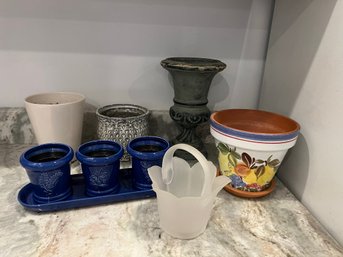 K/ 8 Assorted Small Garden Pots/planters - 1 Set Of 3- Vibrant Blue