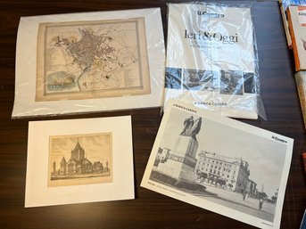 3FL/ 3pcs - Antique Print Of Rome Map, Antique Print Boston, Albergo Palazzo Rome