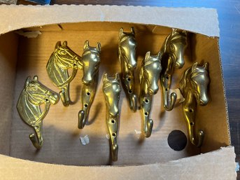 3FL/ Box 8pcs - Assorted Brass Horse Wall Hooks: 6 3D, 2 Flat