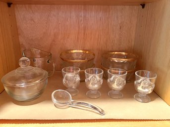 K/ Shelf 11pcs - Clear Glass Lot: Anchor Hocking, Italian Bowls, Adorable French Egg Cups