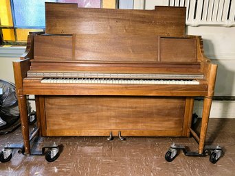 M/ Kimball Upright Vintage Piano On Set Of 2 Portable Wheels