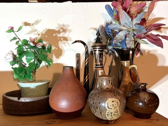 CS/ 8pcs - Pretty And Unique Pottery & Ceramic Pieces - Beautiful Turkish Pitcher, Faux Flowers  Etc