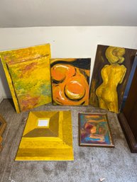 3FL/ 5pcs - Yellow-gold Abstract Paintings On Canvas