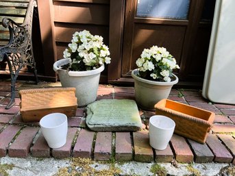 FY/ 7pcs - Garden Planters Lot: Potted Begonias, Terracotta Planters, Garden Stone Etc