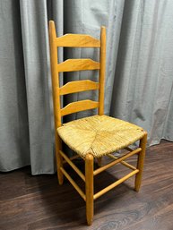 AD/ Vintage Rush Seat Wood Frame Ladder Back Side Chair