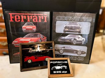C/ 4pcs JO - Framed Classic Car Prints: Ferrari, Lamborghini, Porsche And Corvette