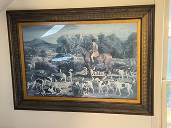 3FL/ Framed Artwork Under Glass - Print Horse And Hounds Hunting