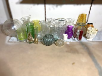 CS/ Large Lot Of Clear And Colored Vases - Various Designs And Sizes