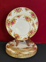 JO/ 12pcs - Royal Albert 'Old Country Rose' China: 6 Dinner Plates, 6 Salad Plates