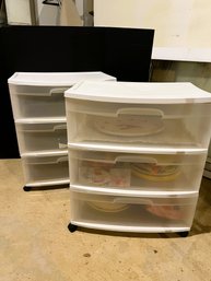 C/ 2 Sterilite 3 Drawer Plastic Storage Containers On Wheels - 1 Filled Outdoor Party Paper Goods