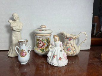 4BR/ Box 5pcs - Porcelain Pieces: Lenox, Limoges, Royal Doulton Etc