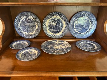 K/ 7pcs - Vintage Blue And White English Plates - Assorted Patterns: Royal Tudor, Royal Art, Johnson Bros Etc