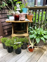 P/ 25pcs - Outdoor Garden Items: Wood Table, Potted Plants And Garden Ornaments