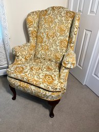 2B/ Gold And Cream Upholstered Wing Back Chair By Marimont