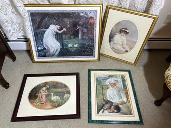 2B/ 4pcs - Large Framed Art - Women Children Pets, One Signed - 'Faraway Thoughts By Anon'