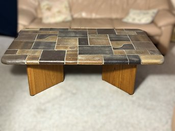 FR/ MCM Teak/Walnut Pedestal & Stone Coffee Table By Bendixen