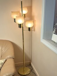 FR/ Beautiful MCM Floor Lamp: Brass And 4 Pink Glass Shades
