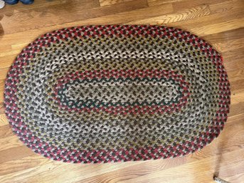 2D/ Small Oblong Braided Rug - Browns, Red, Green