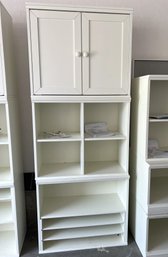 G/ 3 Pcs Pottery Barn Classic 'Cameron' White Wood Storage System - Cubby, 2 Door Cabinet, Bookcase Cubby