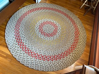 2D/ Large Beautiful Round Braided Rug - Grey, Beige, Red And Yellow